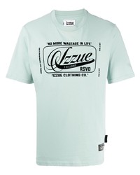 hellblaues bedrucktes T-Shirt mit einem Rundhalsausschnitt von Izzue