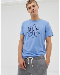 hellblaues bedrucktes T-Shirt mit einem Rundhalsausschnitt von J.Crew Mercantile