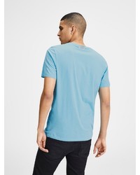 hellblaues bedrucktes T-Shirt mit einem Rundhalsausschnitt von Jack & Jones