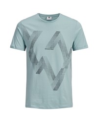 hellblaues bedrucktes T-Shirt mit einem Rundhalsausschnitt von Jack & Jones