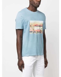 hellblaues bedrucktes T-Shirt mit einem Rundhalsausschnitt von Jacob Cohen