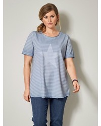 hellblaues bedrucktes T-Shirt mit einem Rundhalsausschnitt von Janet und Joyce by Happy Size