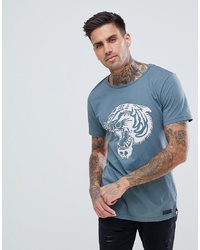 hellblaues bedrucktes T-Shirt mit einem Rundhalsausschnitt von Just Junkies