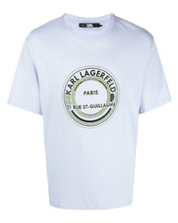 hellblaues bedrucktes T-Shirt mit einem Rundhalsausschnitt von Karl Lagerfeld