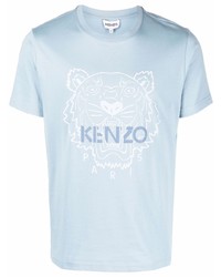 hellblaues bedrucktes T-Shirt mit einem Rundhalsausschnitt von Kenzo