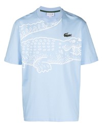 hellblaues bedrucktes T-Shirt mit einem Rundhalsausschnitt von Lacoste