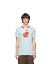 hellblaues bedrucktes T-Shirt mit einem Rundhalsausschnitt von Lanvin