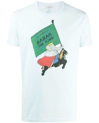 hellblaues bedrucktes T-Shirt mit einem Rundhalsausschnitt von Lanvin