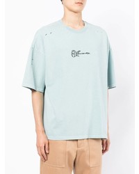 hellblaues bedrucktes T-Shirt mit einem Rundhalsausschnitt von FIVE CM