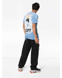 hellblaues bedrucktes T-Shirt mit einem Rundhalsausschnitt von Off-White