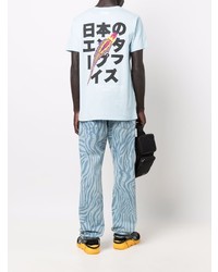hellblaues bedrucktes T-Shirt mit einem Rundhalsausschnitt von Enterprise Japan