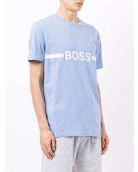 hellblaues bedrucktes T-Shirt mit einem Rundhalsausschnitt von BOSS