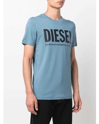 hellblaues bedrucktes T-Shirt mit einem Rundhalsausschnitt von Diesel