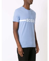 hellblaues bedrucktes T-Shirt mit einem Rundhalsausschnitt von BOSS