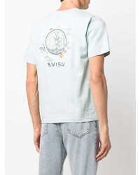 hellblaues bedrucktes T-Shirt mit einem Rundhalsausschnitt von Evisu