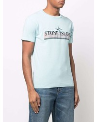 hellblaues bedrucktes T-Shirt mit einem Rundhalsausschnitt von Stone Island