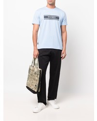 hellblaues bedrucktes T-Shirt mit einem Rundhalsausschnitt von Woolrich