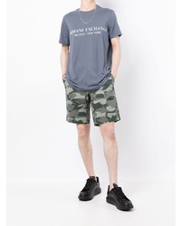 hellblaues bedrucktes T-Shirt mit einem Rundhalsausschnitt von Armani Exchange