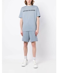 hellblaues bedrucktes T-Shirt mit einem Rundhalsausschnitt von Emporio Armani