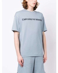 hellblaues bedrucktes T-Shirt mit einem Rundhalsausschnitt von Emporio Armani