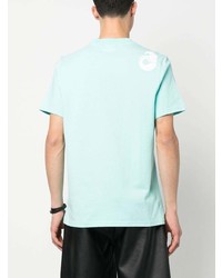 hellblaues bedrucktes T-Shirt mit einem Rundhalsausschnitt von Courrèges