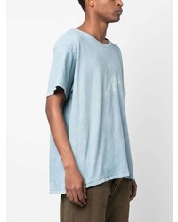 hellblaues bedrucktes T-Shirt mit einem Rundhalsausschnitt von Greg Lauren