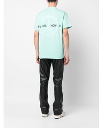 hellblaues bedrucktes T-Shirt mit einem Rundhalsausschnitt von Flaneur Homme