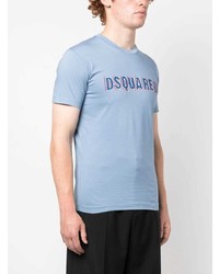 hellblaues bedrucktes T-Shirt mit einem Rundhalsausschnitt von DSQUARED2