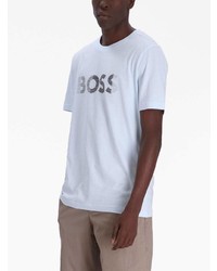 hellblaues bedrucktes T-Shirt mit einem Rundhalsausschnitt von BOSS