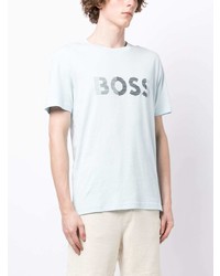 hellblaues bedrucktes T-Shirt mit einem Rundhalsausschnitt von BOSS