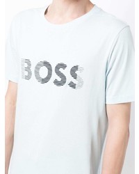 hellblaues bedrucktes T-Shirt mit einem Rundhalsausschnitt von BOSS