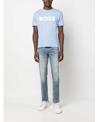 hellblaues bedrucktes T-Shirt mit einem Rundhalsausschnitt von BOSS