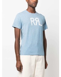 hellblaues bedrucktes T-Shirt mit einem Rundhalsausschnitt von Ralph Lauren RRL