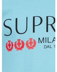 hellblaues bedrucktes T-Shirt mit einem Rundhalsausschnitt von Supreme