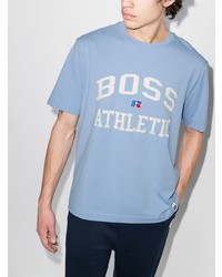 hellblaues bedrucktes T-Shirt mit einem Rundhalsausschnitt von BOSS