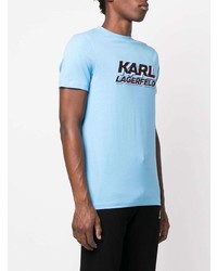 hellblaues bedrucktes T-Shirt mit einem Rundhalsausschnitt von Karl Lagerfeld