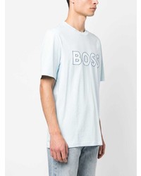 hellblaues bedrucktes T-Shirt mit einem Rundhalsausschnitt von BOSS