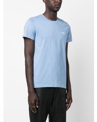 hellblaues bedrucktes T-Shirt mit einem Rundhalsausschnitt von Balmain