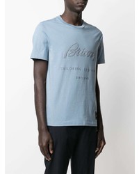 hellblaues bedrucktes T-Shirt mit einem Rundhalsausschnitt von Brioni