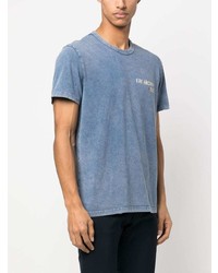hellblaues bedrucktes T-Shirt mit einem Rundhalsausschnitt von Fay