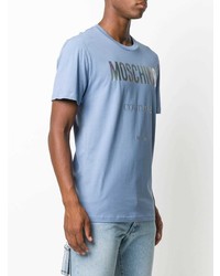 hellblaues bedrucktes T-Shirt mit einem Rundhalsausschnitt von Moschino