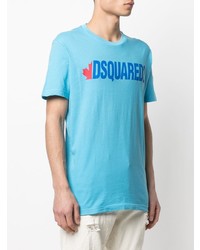 hellblaues bedrucktes T-Shirt mit einem Rundhalsausschnitt von DSQUARED2