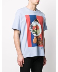 hellblaues bedrucktes T-Shirt mit einem Rundhalsausschnitt von VERSACE JEANS COUTURE