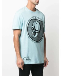hellblaues bedrucktes T-Shirt mit einem Rundhalsausschnitt von Philipp Plein