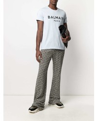 hellblaues bedrucktes T-Shirt mit einem Rundhalsausschnitt von Balmain