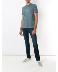 hellblaues bedrucktes T-Shirt mit einem Rundhalsausschnitt von Armani Exchange