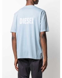 hellblaues bedrucktes T-Shirt mit einem Rundhalsausschnitt von Diesel