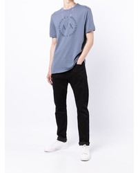 hellblaues bedrucktes T-Shirt mit einem Rundhalsausschnitt von Armani Exchange