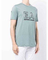 hellblaues bedrucktes T-Shirt mit einem Rundhalsausschnitt von Emporio Armani