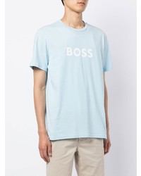 hellblaues bedrucktes T-Shirt mit einem Rundhalsausschnitt von BOSS